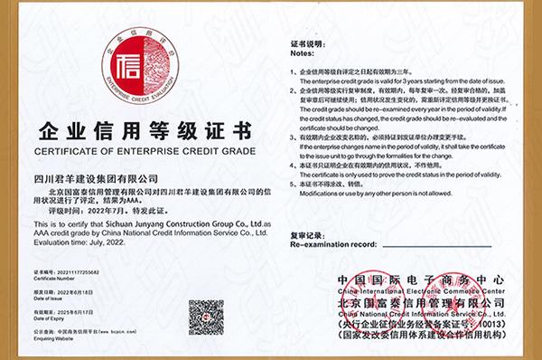企業(yè)信用等級(jí)證書